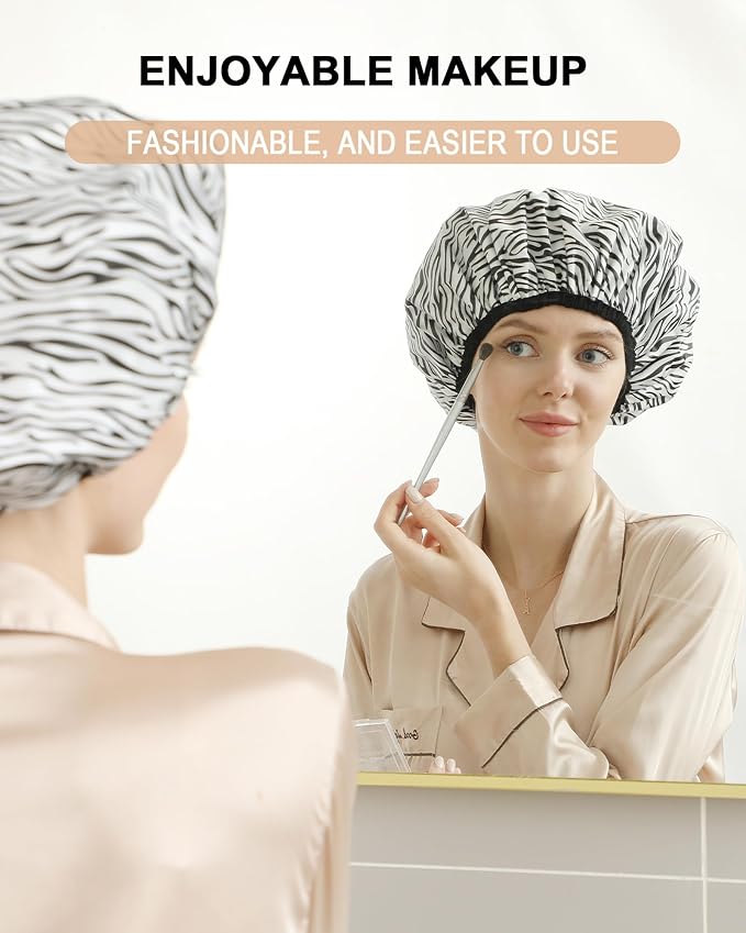 YIZIJIZI 2 Pieces Heat Cap for Deep Conditioning, Conditioning Cap Made of Aluminum Foil for Home and Salon Use, Hair Dyeing（Black white stripes）