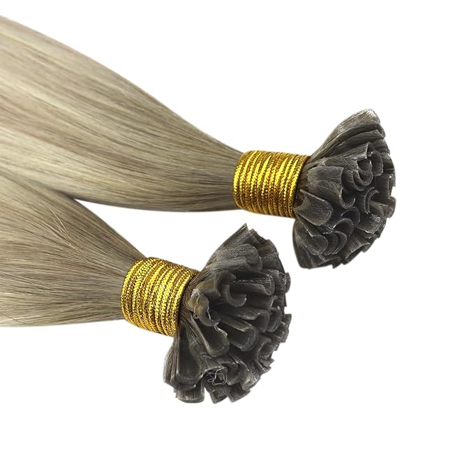 YoungSee U Tip Hair Extensions Human Hair Ombre Keratin Extensions Ombre Ash Blonde to Platinum Blonde 24In 50s/50g