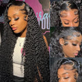 Aomllute 13x4 Deep Wave Lace Front Wigs Human Hair Pre Plucked 200 Density HD Transparent Lace Front Wigs Human Hair with Baby Hair Deep Curly Wigs Human Hair For Women 22inch