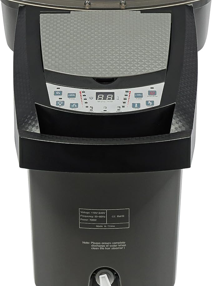 700W Fast-Heating Ozone Steam Therapy + 7-Color Light Scalp Treatment, Adjustable Height (50-58.66") Hooded Dryer w/ 1700mL Tank & Wheels, Auto Shut-Off (Black)