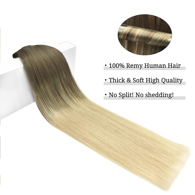 DOORES Clip in Hair Extensions Real Human Hair, Ombre Ash Brown to Platinum Blonde Straight 120g 7pcs 20 Inch Real Hair Extensions Clip in Human Hair Remy Natural Straight Weft
