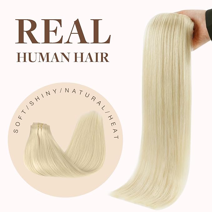 GOO GOO Clip in Hair Extensions Real Human Hair, Remy Human Hair Extensions Clip ins for Women, Natural Human Hair, 22inch 150g 7Pcs, 60A Platinum Blonde