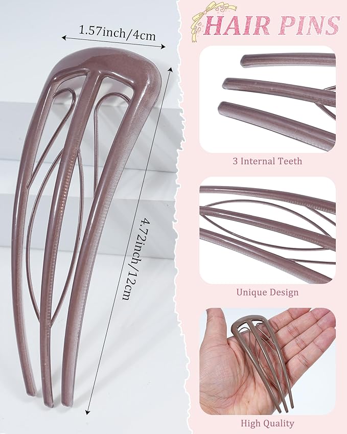 6 PCS French Hair Pins for Women, U-Shaped Hair Forks Stick for Bun Updo Chignons & French Twists, Strong Hold 3 Internal Teeth Hair Chopsticks Styling Accessories