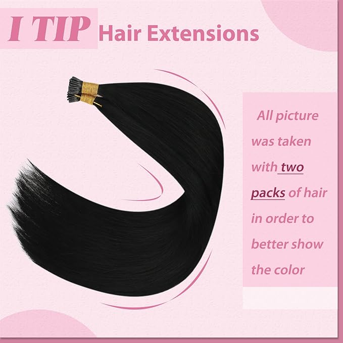 YoungSee I Tip Hair Extensions Black 22In Itip Hair Extensions Real Human Hair Jet Black 50g Hair Extension I Tip Invisible 50s Itips Hair Extension Human Hair for Instant Length
