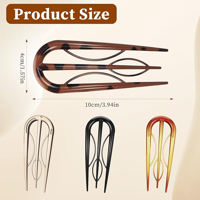 4 Pcs Hairpins Hair for Women Fine Thin Hairs, Large Styling Pins for Thin Thick Hairs, Prestige French Twist Hair Pin, Plastic French Twist Pin with 3 Inner Teeth Design for Women
