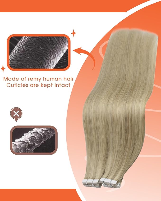 Sunny Hair Tape in Hair Extensions Real Human Hair Invisible Remy Hair Extensions Tape ins for Women Dark Honey Blonde Highlight Medium Blonde 24 inch 25G