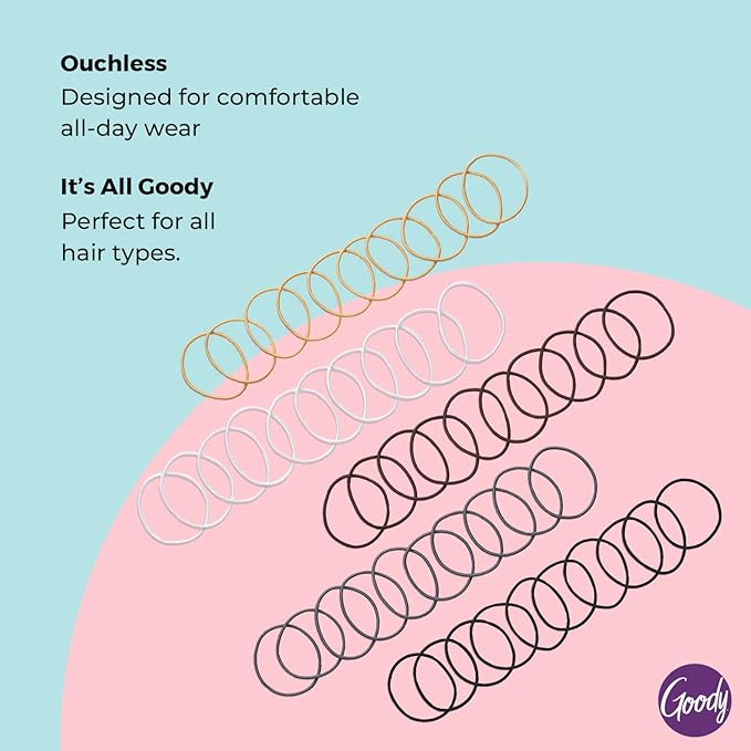 Goody Ouchless Hair Elastics – No Pull, No Breakage, Tangle-Free Hold for Fine Hair – 50 Count, Assorted Neutrals, Long-Lasting Ponytail Holders for Women & Men