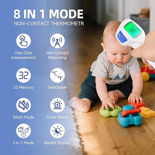 Berrcom 3-in-1 Contactless Infrared Forehead Thermometer for Fever Check | for Babies, Kids & Adults | 2-Pack | Batteries Included | JXB-178 (White)