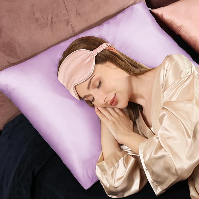 Adubor Mulberry Silk Pillowcase for Hair and Skin with Hidden Zipper, Both Side 23 Momme Silk, 900 Thread Count (20x36 inches, King Size, Light Purple, 1pc)