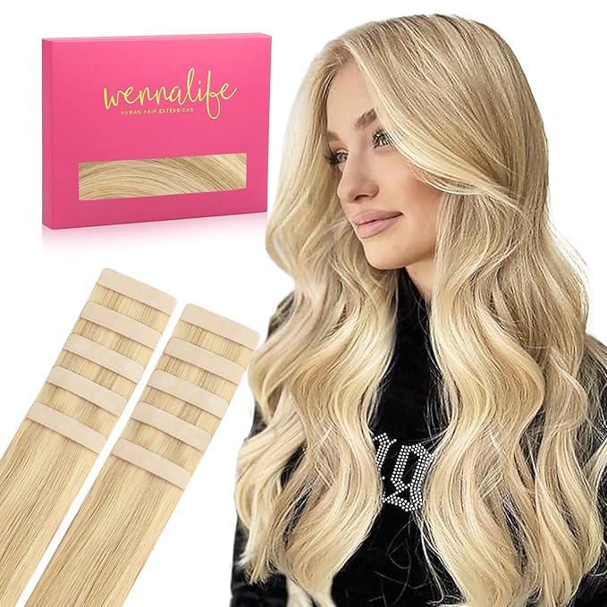 WENNALIFE Tape in Hair Extensions Human Hair Tape in Extensions, 10pcs 20g 10 inch Remy Invisible Tape Ins