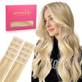WENNALIFE Tape in Hair Extensions Human Hair Light Blonde Highlighted Golden Blonde Tape in Extensions, 10pcs 30g 20 inch Remy Invisible Tape Ins Straight Soft Real Human Hair Tape in Extensions