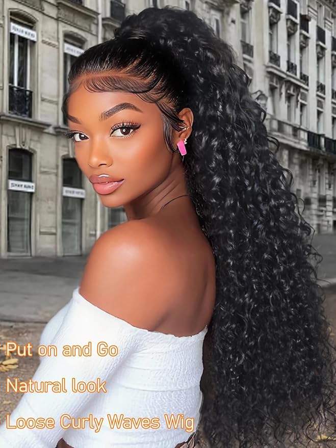 Julia Hair Loose Curly Wave Glueless Wigs Human Hair 7x5 HD Lace Closure Bye Bye Knots Mixed Curls Wig with Invisi Drawstring Pre Plucked Pre Bleached Put on and Go Beginner Friendly 26 Inch
