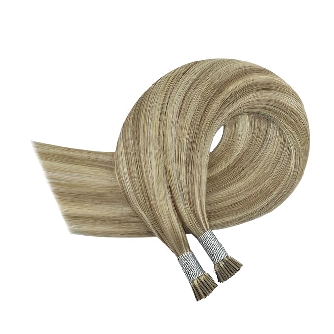 YoungSee I Tip Extensions Brown Highlight I Tip Hair Extensions Human Hair Light Brown Highlight Blonde Itip Hair Extension Real Human Hair 16In 80s 50g I-Tips Extension Human Hair Soft