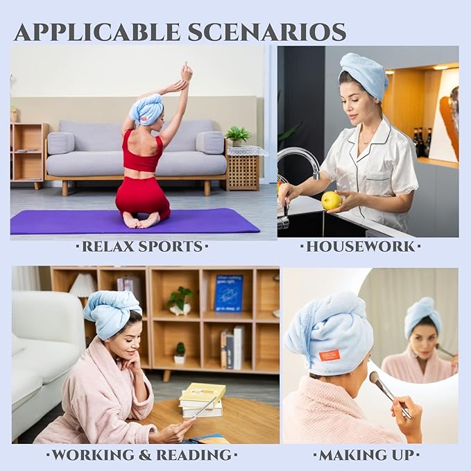 Microfiber Hair Towel Hair Wrap: 2 Pack 10X26 Hair Dryer Towels for Women Absorbent Turban Twist Hair Drying Shower Cap Curly Hair Products for Hair Care Hair Accessories (09 2-Pcs Aqua Green)
