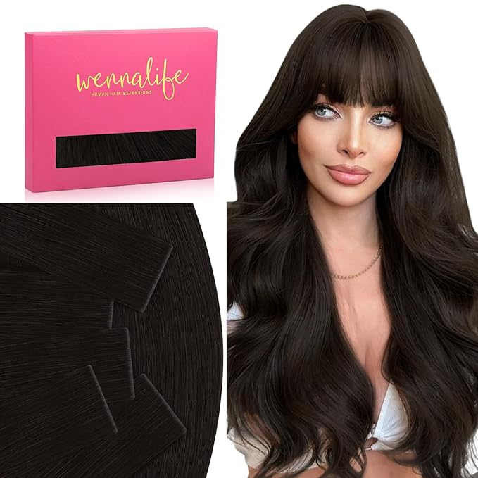 WENNALIFE Invisi Edge Tape in Hair Extensions Human Hair, 20 Inch 30g 10pcs Dark Brown Invisible Luxury Remy Hair Extensions Natural Seamless Injected Tape Ins Straight Extensiones De Cabello Humano