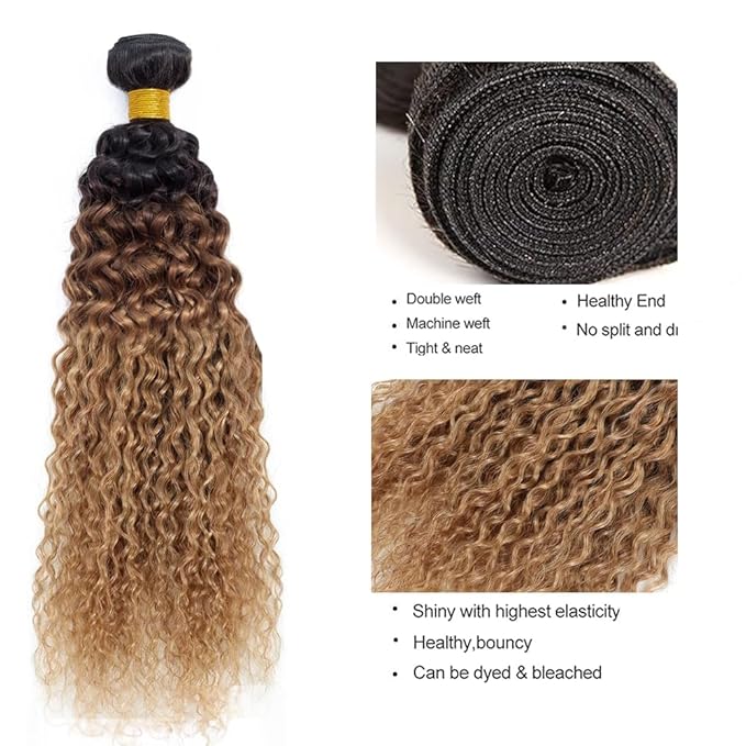 30 32 34 Inch T1B/4/27 Water Wave Bundles Human Hair Honey Blonde Bundles Niegmeag Peruvian Virgin Soft and Silky Remy Hair Extensions Ombre Blonde Color