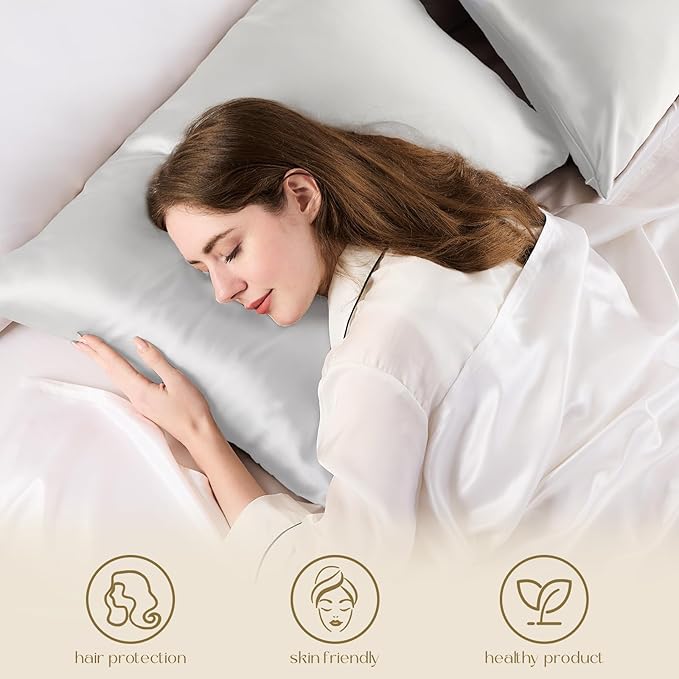 ZIMASILK 100% Pure Mulberry Silk Pillowcase for Hair and Skin Health,Soft and Smooth,Both Sides Premium Grade 6A Silk,600 Thread Count,with Hidden Zipper,1pc (King 20''x36'',Light Grey)