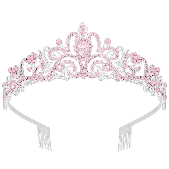 Didder Pink Opal Tiara Crowns for Women Girls, Princess Crown with Combs Tiaras for Women Girls Wedding Crowns for Brides Headband Prom Birthday Gift Halloween Costumes Hair Accessories
