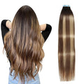 SUYYA Tape in Hair Extensions Human Hair Balayage Darkest Brown to Chestnut Brown and Light Blonde 14In 40g/pack 20pcs Straight Seamless Skin Weft Tape in Real Human Hair Extensions(14inch #P6/16/T2)