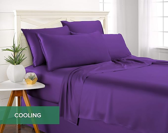 Queen Pillowcases by Pure Bamboo, Genuine 100% Organic Viscose Derived from Bamboo, Luxuriously Soft & Cooling, Double Stitching, Envelope Closure (2 Queen Pillowcases, Purple)