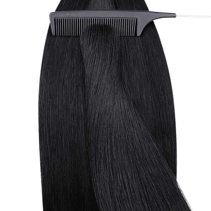 YoungSee Nano Ring Hair Extensions Black Nano Hair Extensions Human Hair Jet Black Nano-Bead Human Hair Extension Long Nano-Tip Hair 18in Nanolink Hair Extension 50s 50g for Daily