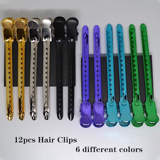 12 Pcs Metal Hair Clips, Duckbill Clips for Styling, Sectioning and Curling by Hairdresser or Home, 6 Colors, Ideal Gift Choice for Stylists and Girls, Portable and Easy to Carry