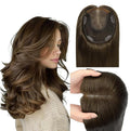 WORLDSTAR Hair Topper for Women Real Human Hair 360°3D Coverage Hairpieces Hand-stitched, No Bangs,65g,6 * 7 Inch Base,14 Inch #4 Medium Brown with Top Extension for Thinning Hair (tp#4-14)