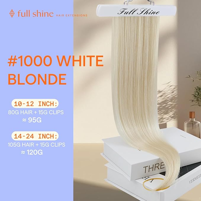 Full Shine Clip in Hair Extensions White Blonde 22 Inch Clip in Extensions for Women Remy Hair Extensions Clip ins Blonde Natural Human Hair 7 Pcs 120 G