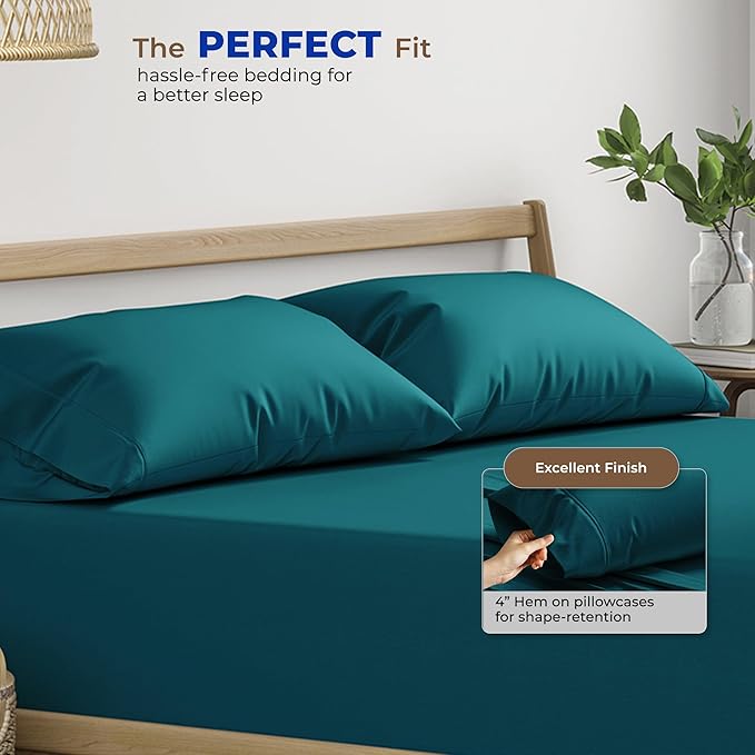 THREAD SPREAD 100% Egyptian Cotton Pillow Cases - 1000 Thread Count Pillow Cases Queen/Standard Size Set of 2, Soft & Breathable Extra Long Staple Sateen Weave Cotton Pillow Covers for Bed - Teal