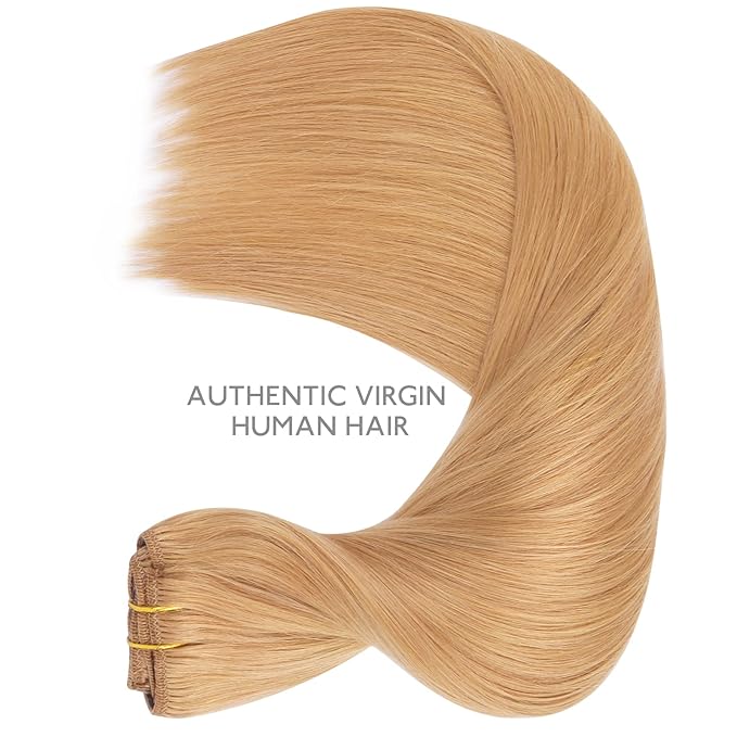 WENNALIFE Clip in Hair Extensions Real Human Hair, 16 Inch 120g 7pcs Remy Hair, Strawberry Blonde Straight Natural Coloured Extensiones De Cabello Humano Con Clip Ins