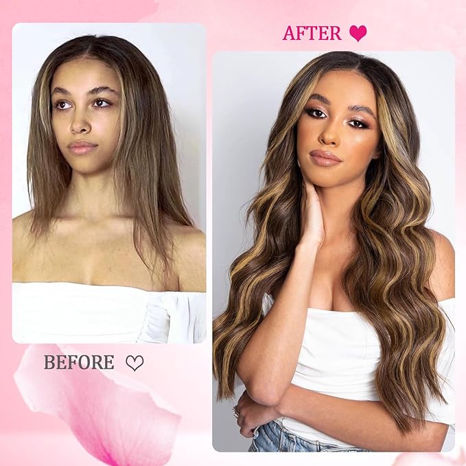 Straight Clip in Hair Extensions Real Human Hair 110g Remy Human Hair 8pcs 18Clips Clip on Extensions Soft Silky Hair for Fashion Women Chocolate Brown to Honey Blonde Hair Extensions (#P427)