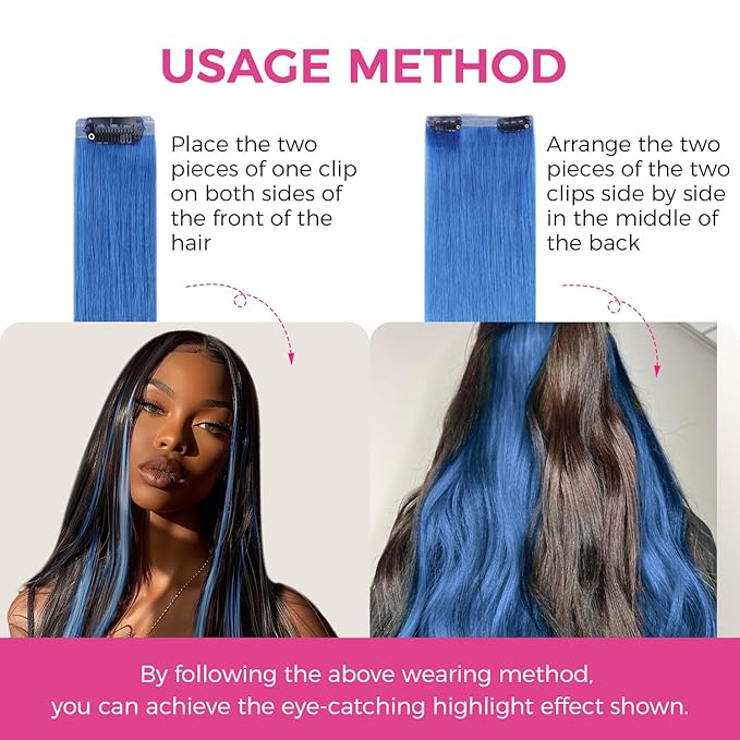 Lashey Seamless Clip in Hair Extensions Human Hair 58g 4pcs Blue Clip in Hair Extensions Real Human Hair with Invisi Edge 24 Inch Long Straight