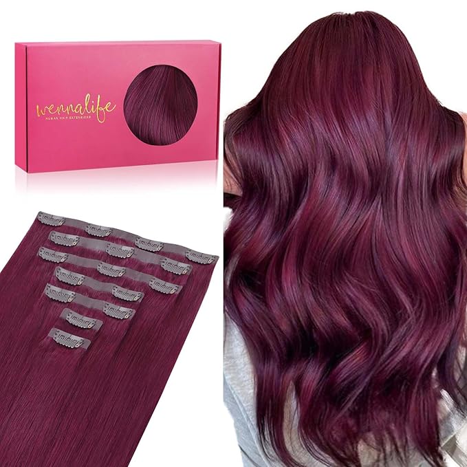 WENNALIFE Seamless Clip In Hair Extensions Human Hair, 22 Inch 150g 7pcs Light Burgundy Real Hair Extensions Clip in Human Hair Invisible PU Skin Weft Natural Remy Human Hair Extensions