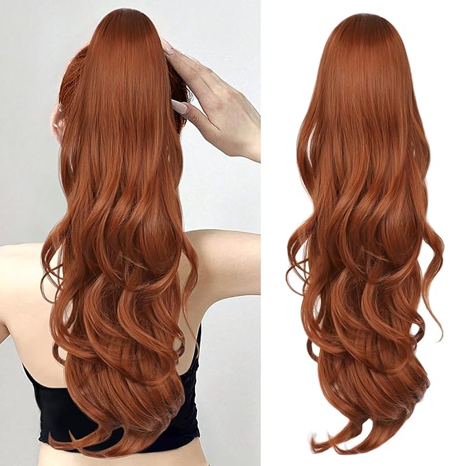 Ponytail Extension, Drawstring Ponytail Extension for Women 26 Inch Long Wavy Pony Tails Hair Extensions Synthetic Clip in Ponytail Hairpiece for Women(350#)
