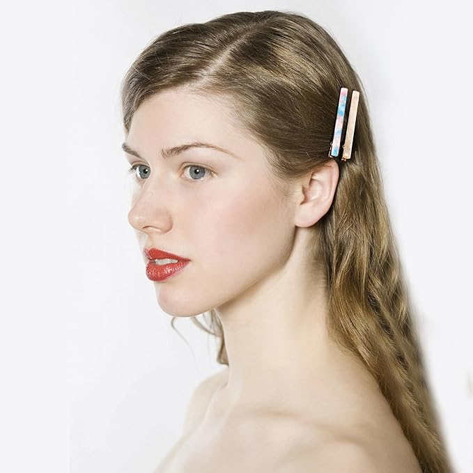 Cobahom 6 Pcs Duckbill Hair Clips, Acrylic Resin Hair Clip Metal Duck Teeth Hair Pins Chic Tortoise Shell Hair Barrettes for Thick Hair (3 White & 3 Blue-Pink)