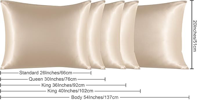 NTBAY Satin Body Pillowcase for Hair and Skin, Luxurious and Silky Pillow case with Envelope Closure, 20x54 Inches, Taupe