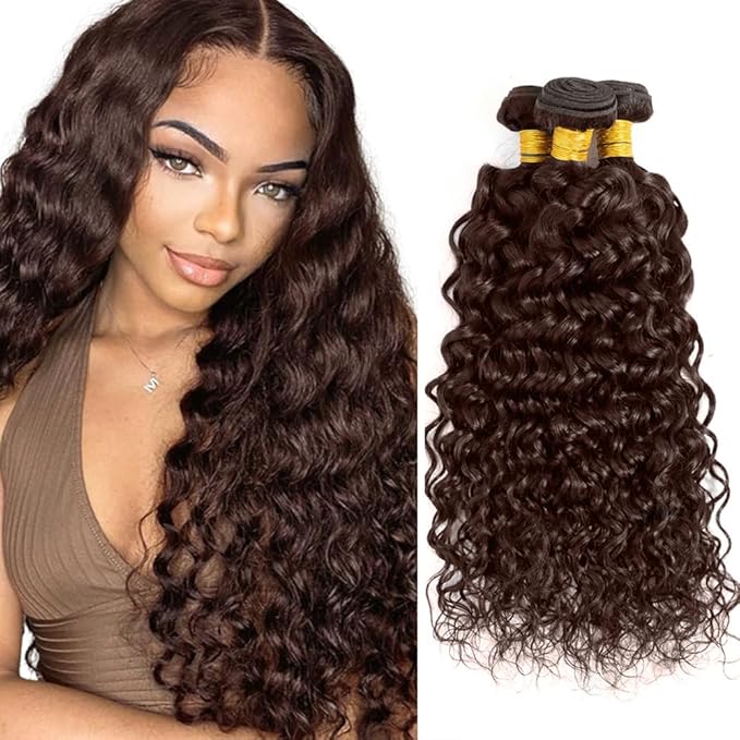 Color 4 Human Hair Bundles Brown Water Wave Bundles 24 26 28 Inch Niegmeag Double Weft Virgin Remy Brown Wet and Wavy Bundle Hair Weave