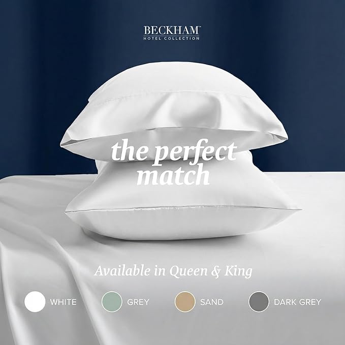 Beckham Hotel Collection 100% Cotton Pillow Cases Standard/Queen Size Set of 2, 500TC, Luxury Sateen Pillowcases, Open End, Breathable, Moisture-Wicking, White