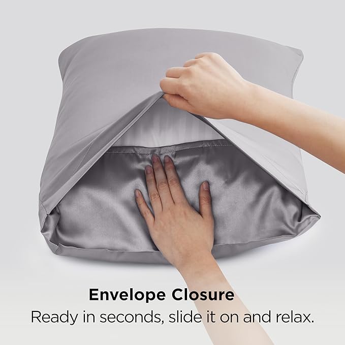 Bedsure Satin Pillowcase 2 Pack Similar to Silk Pillow Cases Standard Size, Pillow Case for Sleeping Women with Envelope Closure, Gifts for Women Men, Dark Grey, 20x26 Inches, 2pcs