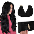 GOO GOO Tape in Hair Extensions Human Hair, 1 Jet black, 12inch 40g 20pcs, Skin Weft Seamless Invisible, Silky Straight with Thick Ends, Remy Human Hair