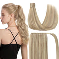 Ve Sunny Hair Extensions Ponytail Real Human Hair Wrap Around Clip in Ponytail Hair Extensions Straight Extensions Human Hair for Women Blonde Highlights for Women Warm Color 20inch 80G