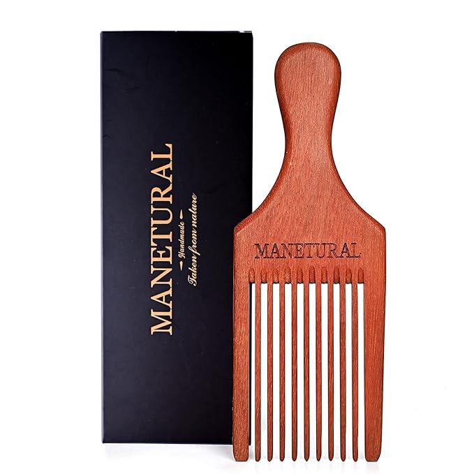 Beard Pick for Men 7" Handmade Afro Hair Comb - Wooden Grooming Tool for Men, Women with Wavy, Kinky, Curly Hair - Anti-Static Styling Precision"