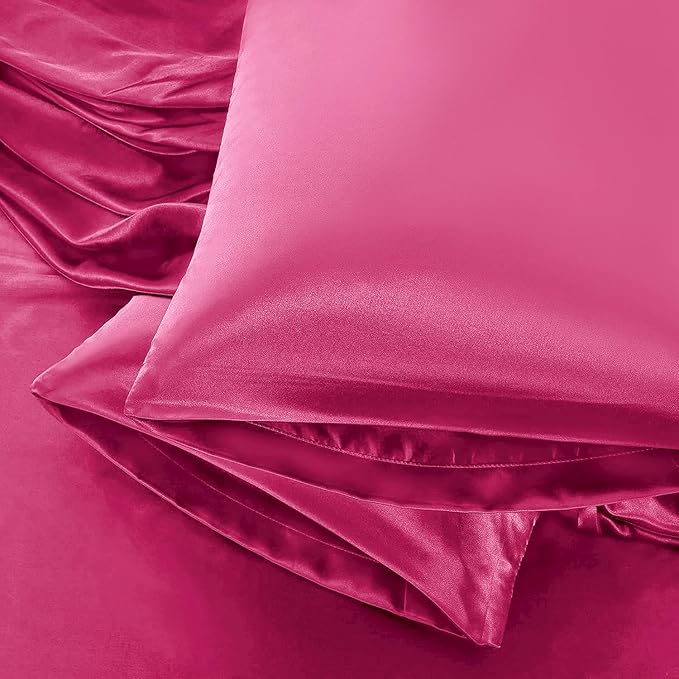 Aormenzy Satin Pillow Cases for Women King Size Set of 2, Hot Pink Satin Pillowcase for Hair with Envelope Closure Silky Pillow Covers Wrinkle, Fade Resistant (20x40 Inches)