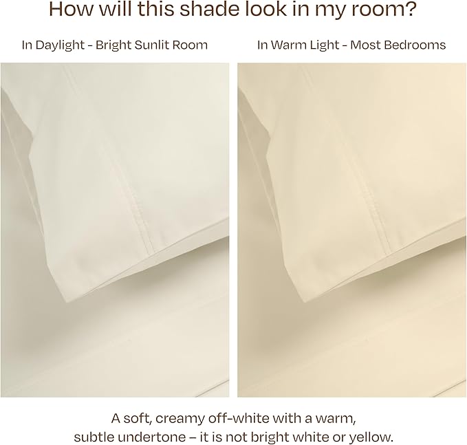 California Design Den Heirloom Soft, Smooth & Thick Certified 800 Thread Count 100% Cotton Sateen, 2 Pillow Cases King Size, Fits King Pillows - Ivory (Cream Tone)