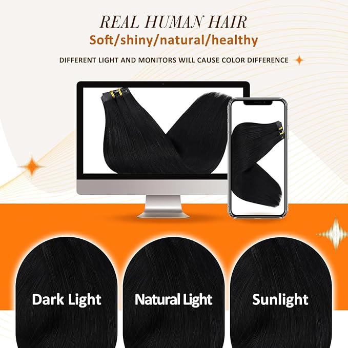 Full Shine Seamless Hair Extensions Clip ins Black Invisible Hair Extensions Clip in Human Hair Jet Black Clip in Hair Extension Full Head Straight Hair with PU Weft 18 Inch 8 PCS 120 G