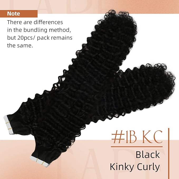 Sunny Hair Curly Tape in Hair Extensions Human Hair Kinky Curly Tape in Extensions for Women Real Hair Natural Black Tape in Human Hair Extensions 14 inch 50g
