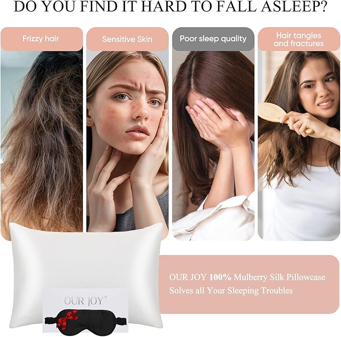 100% Mulberry Silk Pillowcase 22 Momme (SGS Certified) with Free Silk Eye Mask - Luxury Gift-Ready Folded Packaging, Cooling Pillow Cover for Hair & Skin Care (Champagne, Standard (1 Pack))