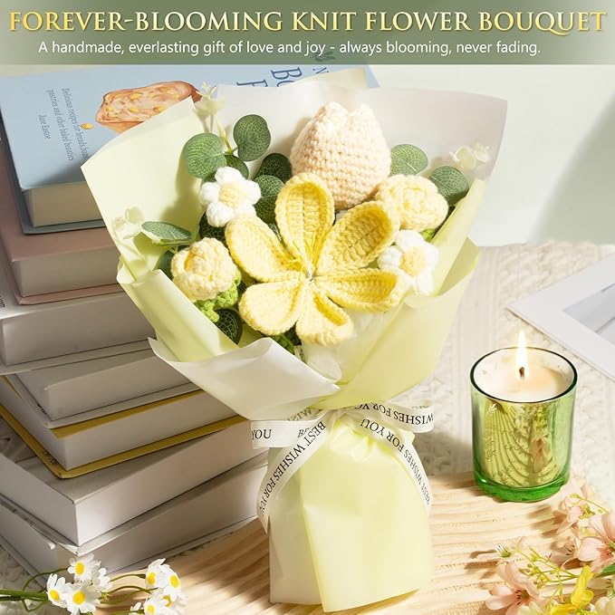 Christmas Birthday Gifts for Women Self Care Package Get Well Soon Gift Baskets, Thinking of You Sympathy Spa Gift Set w/ Crochet Flower Bouquet, Unique Gifts for Women Mom Her Best Friend Sister Wife
