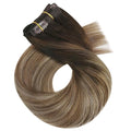 Moresoo Clip in Hair Extensions Real Human Hair for Women Long Human Hair Clip in Extensions Balayage Brown to Blonde 20 Inch Different Batches