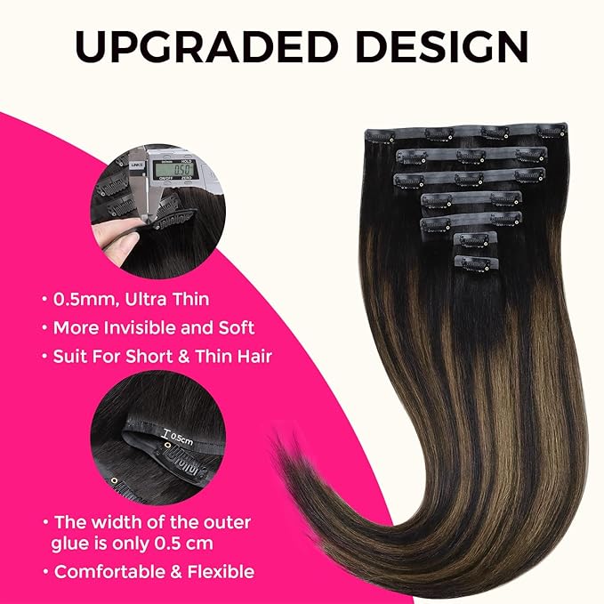 Lashey Seamless Clip in Hair Extensions Human Hair Light Yaki Natural Black Mixed Chestnut Brown 16 Inch 7pcs 110g Real Human Hair Clip ins for Black Women